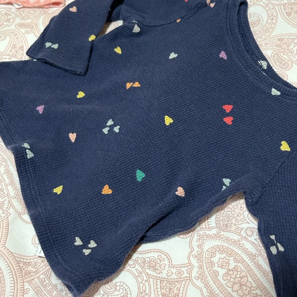 Old Navy Waffle Knit Patterned Kids Long Sleeve Tops - Pink and Navy 12-18 month
